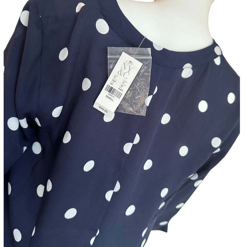 NY&C NWT small navy blue with polka dots button down front bow detail​​​​​ - Picture 7 of 8